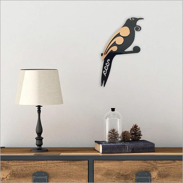 Native Koru Tui Bird Wall Decor – Vibrant Tropical Wall Art.